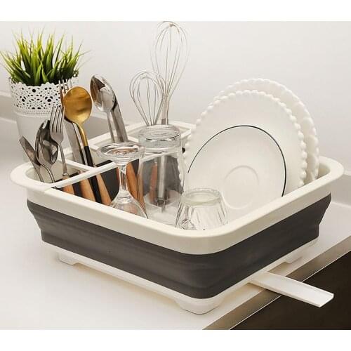 New Foldable Dish Plate Rack Tableware Rack Portable Bowl Rack TPR Bowl Basket Sink Design Folding Drying Dish Rack 40P