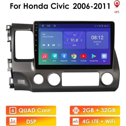 Ossuret 2 Din Android Car Radio GPS Player for Honda Civic 2006-2011 Navi TPMS WIFI 4G 10.1 Inch 2G+32G Multimedia SWC DVR