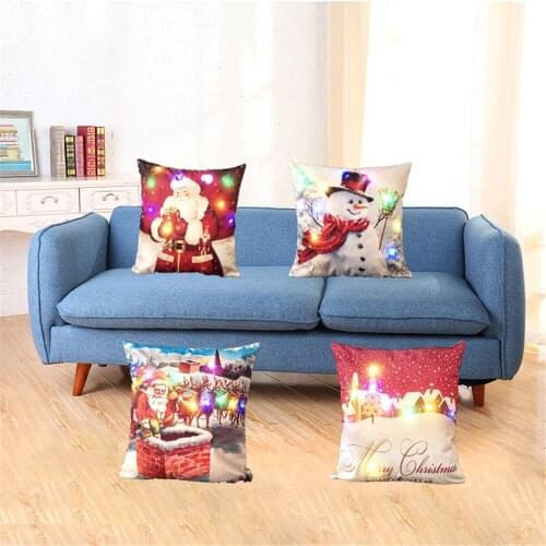 Christmas Cushion Cover Santa Claus snowman Print Pillow Case Covers LED Color Light Home Decorative Cushions For Sofa Car seat
