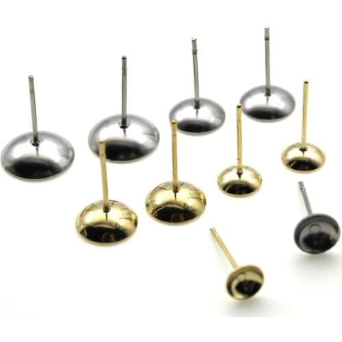 3 4 5 6 8 10mm Trays Cup Stainless Steel Stud Earrings Findings Cabochon Base Bezel Setting Stud Earring for DIY Jewelry Making