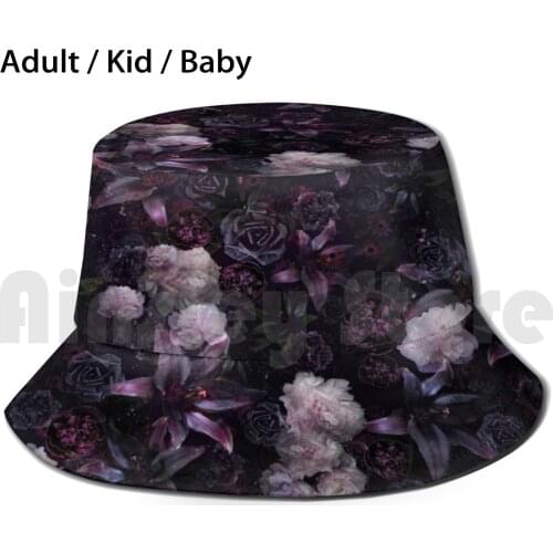Midsummer Nights Dream #Dark Floral #Midnight #Black #Rose #Night Sun Hat Foldable UV Protection Secret Garden Britain