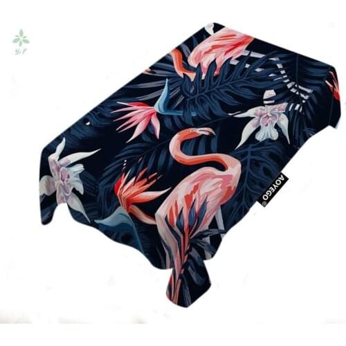 Pink Flamingo Tablecloth Tropical Exotic Flowers Bird Of Paradise Strelitzia Palm Leaves Decor For Outdoor Indoor Party