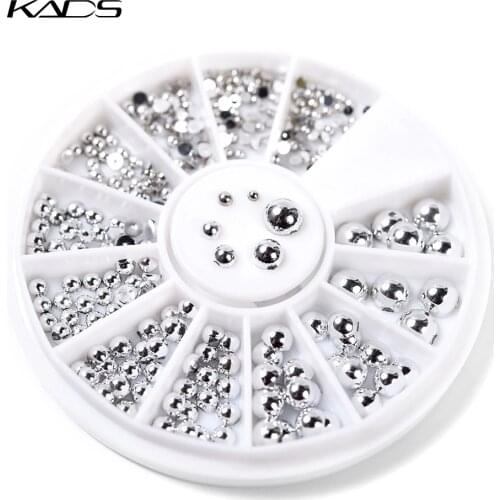 KADS Silver Pearl Nail Rhinestone Round Decoration Accessory Flat Bottom Semicircle Nail Art Rhinestone Wheel Nail Rhinestone