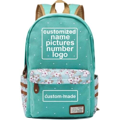 Customized Print DIY Your like Photo or Logo Boy Girl Book Bag Women Bagpack Teenagers Canvas Lady Femme Backpack School Bag