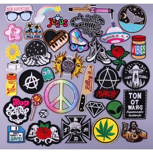 Hippie Rock Punk Clothing Thermoadhesive Patches On Clothes DIY Skull UFO Iron On Patch Sewing Embroidery Badge Fusible Patch