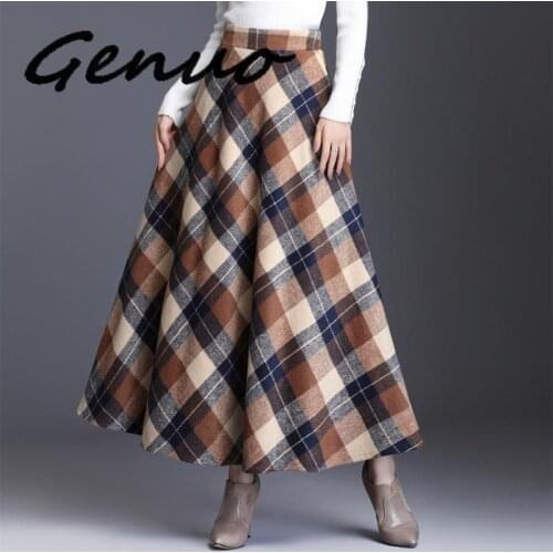 Genuo New Brand Skirt Womens 2019Autumn Winter Plus Size3XL Elegant Korean Style Fashion Plaid Tall Waist Long Clothing Thickeni