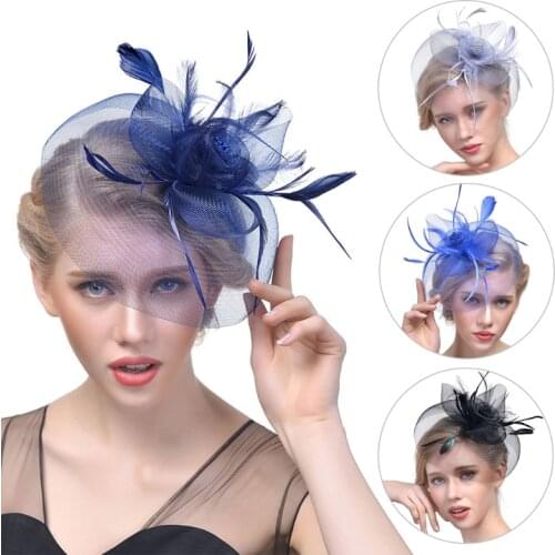 Lady Women Fascinator Mesh Flower Hair Clip Feather Hat Wedding Party Bridal New