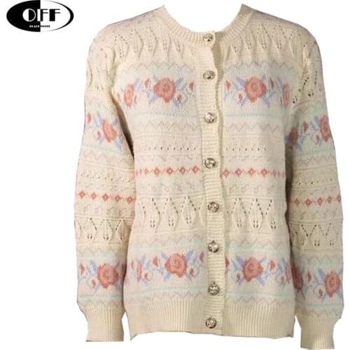Traf summer autumn vintage floral casual Sweater knitted cardigan jacket long sleeve women korean fashion cardigan mujer retro