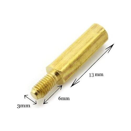 10) M3 13+6mm Brass Hexagonal Threaded Spacers Hexagon Copper Post