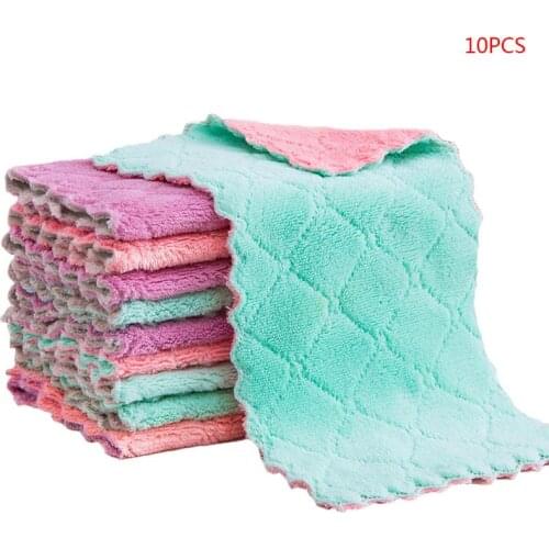 10 Pcs Double-sided Dishcloth Cleaning Washable Dish Rag Reusable Nonstick Oil K0AB