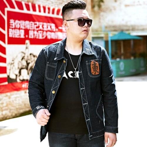 2019 Plus size mens stretchy fat denim jacket with fat and big tide fat denim loose fat shirt man M--8XL