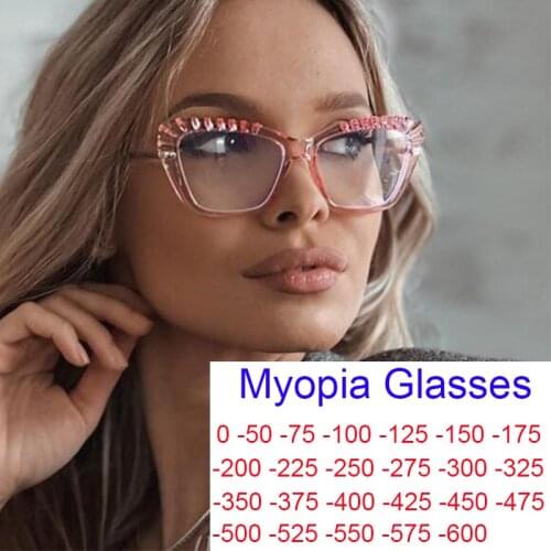 2021 Trends Office Cat Eye Myopia Glasses Student 0 to -6.0 Blue Light Lenses Computer Glasses Women Pink Eyeglasses Vision Care