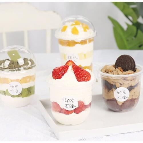50pcs Net red thickening mousse cream cake cup transparent plastic dessert juice cup 360ml 500ml party favors packaging gift box