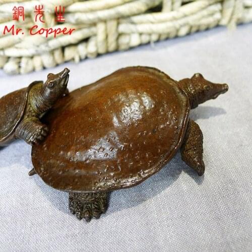 Antique Bronze Soft-shelled Turtle Statue Japanese Tea Pet Ornament Handmade Pure Copper Animal Turtle Figurines Landscape Decor