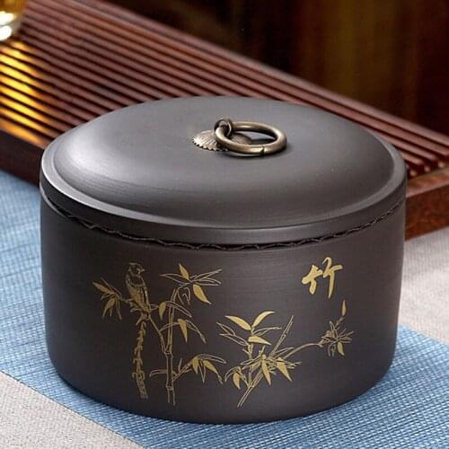 Purple Sand Tea Jar Plum Orchid Bamboo Chrysanthemum Pattern Sealed Tea Caddy Green Tea Pu'er Storage Box Household Accessories