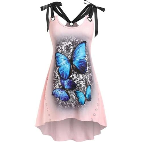 Fashion Tank Tops Women 2021 Summer Sleeveless Sexy Streetwear Aesthetic Floral Blouse Butterfly Print Tied Backless Halter Top