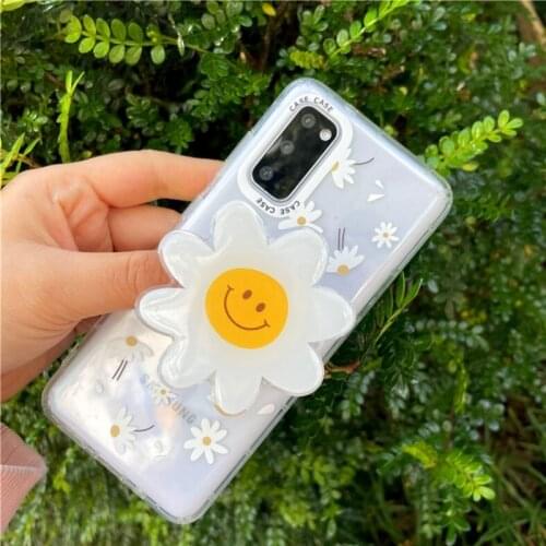 S20 Case Cute Daisy Flower Clear Extension Floral Grip Holder Cases for Samsung Galaxy S21 Plus S20 FE Note 20 S9 S10 Plus A51