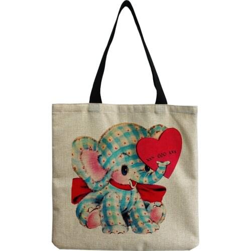 Cartoon Elephant Printed Handbag Female Shopping Bag Love Large Capacity Casual Shoulder Bag Cute Animal Tote Bag Custom Pattern