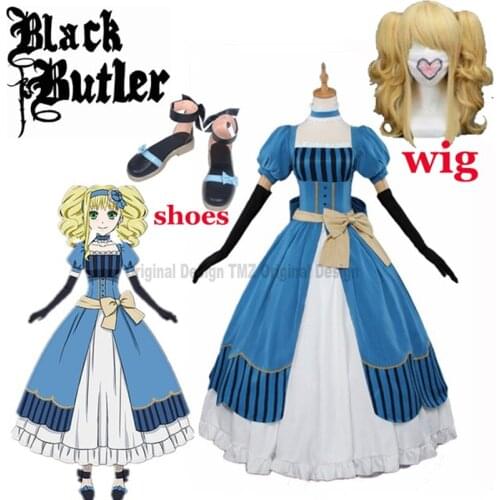Black Butler Kuroshitsuji Elizabeth Midford(Lizzy)Party Luxury Dress Cosplay Costume Full Set Anime Halloween Party Lolita Shoes