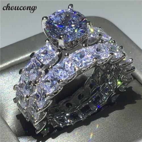 Choucong Vintage Promise ring set Princess cut AAAAA Zircon Cz 925 Sterling silver Engagement Wedding Band Rings for women men