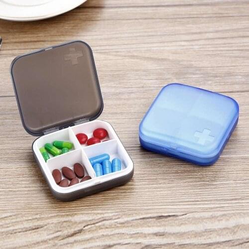 2pcs Travel Medicine Box Four Grids Pill Box Case Pill Splitter Outdoor Medicine Seal Storage Box Medicine Box Holder Storage