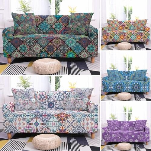 Mandala Stretch Sofa Slipcovers Elastic Fully-wrap Couch Cover for Different Shape Sofa Loveseat Chair L-Style Sectional Sofa