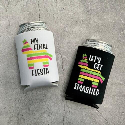 Final Fiesta Let is Get Smashed Beer Can Coolers Bachelorette Party bridal shower wedding engagement bride to be decoration gift