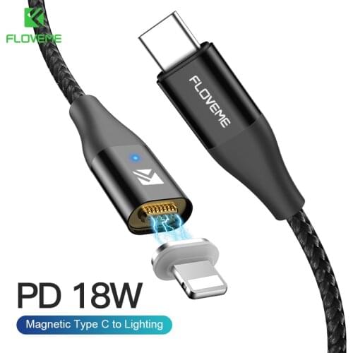 FLOVEME PD 18W Magnetic USB Type C to Lighting Cable For iPhone 11 Pro X 8 Plus Fast Charging USB Cable for iPad Pro Data Cord