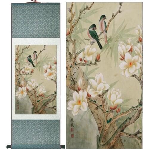 Flower and bird painting silk scroll painting traditional birds and flower painting Chinese wash paintingPrinted painting
