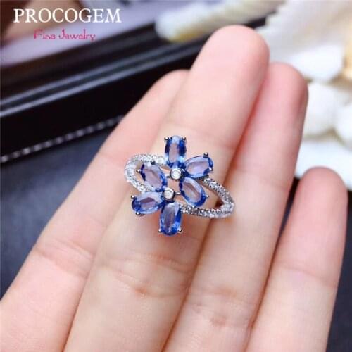 Sri Lanka Natural Sapphire CZ Rings for Women Party gifts 3x5mm Faceted Genuine gemstones Fine jewelry 925 Sterling Silver #437