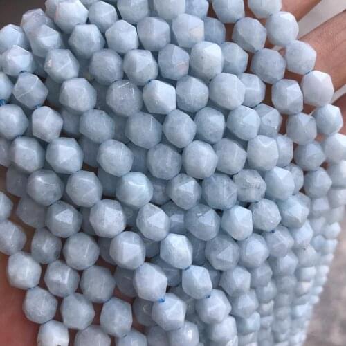 6/8/10/12mm Faceted Natural Aquamarines Stone Beads Round Loose Cut Stone Beads For Jewelry Making DIY Strand 15