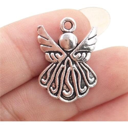 BULK 30 Zinc Alloy Metal Angel Wing Charms Antique Silver plated Religious Pendant for DIY Jewelry Making 21*15mm 1.9g