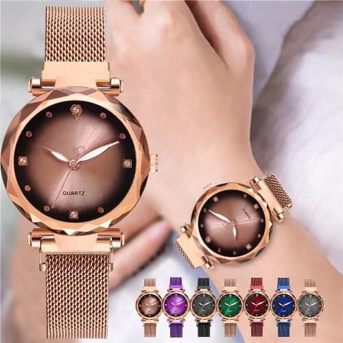 Fashion Women Magnetic Strap Gradient Colors Watch Luxury Female Rose Gold Watch Reloj Mujer Zegarek Damski