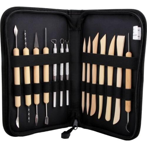 Quality 14Pcs Wooden Metal Pottery Clay Tools With Case Molding Sculpture Sculpting Clay Tool Kit