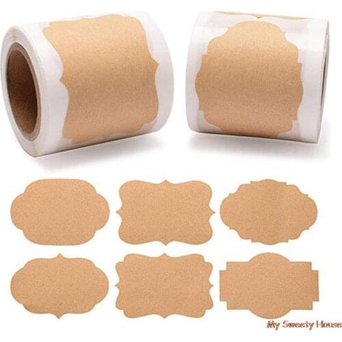 300pcs Kraft Paper Stickers Blank Handmade Sticker Adhesive Labels Scrapbooking Christmas Gift Package Envelope Jar Bottle Label