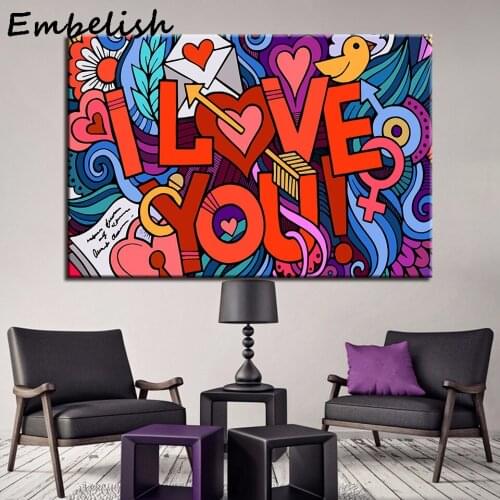 Canvas Painting Living Room Wall Art Framework 1 Piece I Love You Pictures HD Print Color Love Quote Home Decor Poster