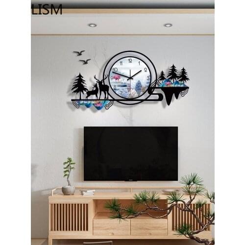 Wall Clock Elegant Luxury Living Room Mute Nordic Elk Wall Decoration Light Luxury Wall Hanging Modern Clock Horloge Mural