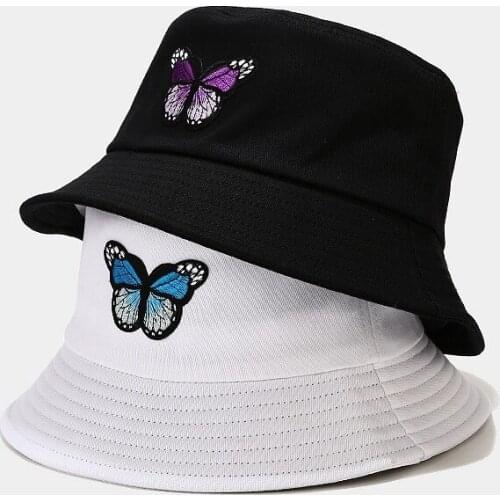 2021 New Man Woman Butterfly Bucket Hat Candy Color Cotton Fisherman Hat Folded Windproof Panama Hat Fashion Cycling Hunting Hat