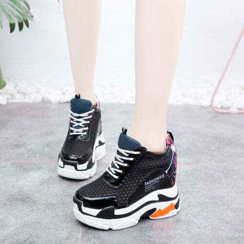 2019 New Women Platform Casual Shoes Mesh Breathable Wedge Heels Shoes 11CM Spring Thick Sole Sneakers Woman Deportivas Mujer