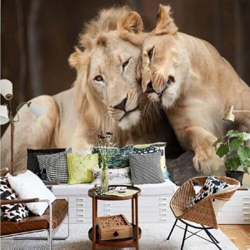 Wallpaper 3d Custom Two snuggling lion mural 3D stereo HD modern TV backdrop bedroom hotel wallpaper