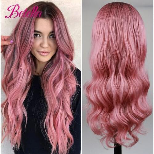 Betella Ombre Brown Light Blonde Platinum Long Wavy Middle Part Hair Wig Cosplay Natural Heat Resistant Synthetic Wig for Women