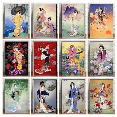 Popular Japanese Geisha Women Diy Diamond Painting Art Poster All Square/Round Diamond Embroidery Rhinestone Mosaic Home Decor