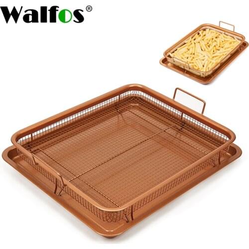 WALFOS Copper Frying Pan Oil Pan Non-stick Baking Pan Potato Chip Basket Baking Pan Mesh BBQ Cooking Tool