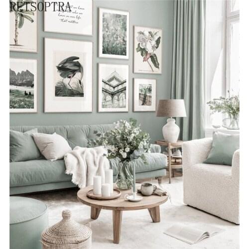 Modern Green Building Landscape Poster Home Decor Animal Wall Art Painting Flower Peacock Alphabet Bedroom Print Picture