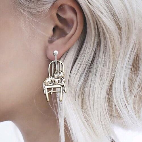 Victorian Alice In Wonderland Cheshire Cat Chair Tea Party Ear Cuff Clips Dangle Girl Fancy Dress Orecchini Jewelry Earrings