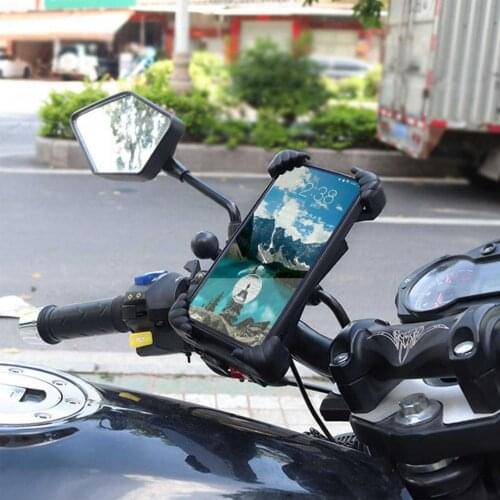 Universal Bicycle Phone Holder Racks With Charger Motorcycle Bike Rear View Mirror Handlebar Mount Non-Slip Bike Cell Phone Clip