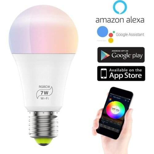WiFi Smart Light Bulb E27 LED 7W Bulb RGB Dimmable Multicolor Lamp Voice Control Colorful Changing Work With Google Home Alexa