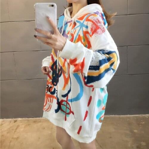 Harajuku Oversized Hoodie Women Autumn Doodling Print Hoodies Long Sleeve Sweatshirt Pullover Loose Cute Hoodie Funny Females