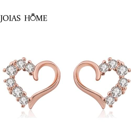 JoiasHome 925 sterling silver earrings Korean small fresh diamond heart-shaped hollow heart rose gold earrings Classicparty gift