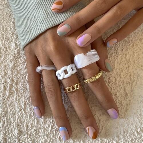 Fashion Creative White Acrylic Hollow Alloy Rings Set for Women Vintage Irregular Geometric Finger Knuckle Rings Jewelry Gift